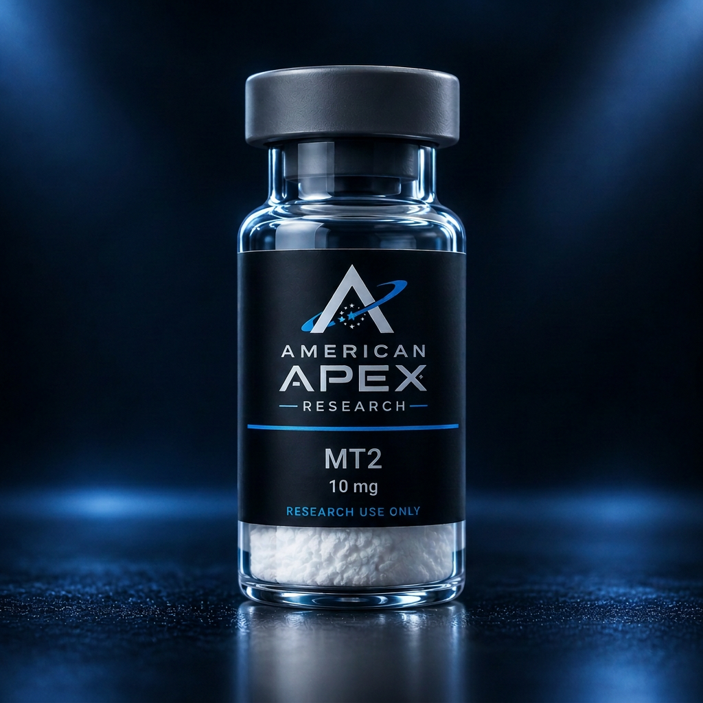 MT2 research vial with American Apex Research branding