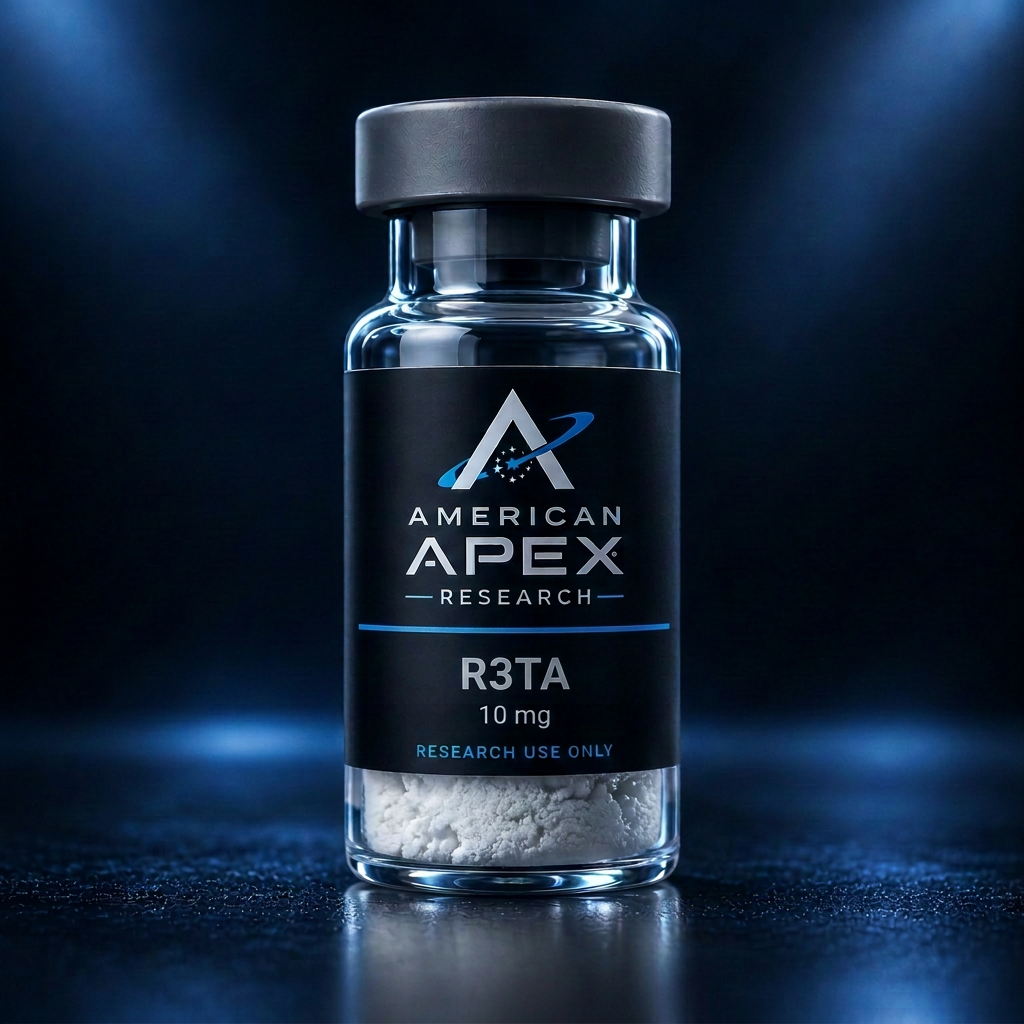 R3TA research vial with American Apex Research branding